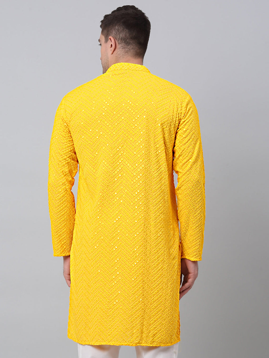 Jompers Men's Yellow Embroidered Sequinned Kurta | Grocsy