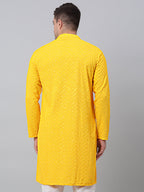 Jompers Men's Yellow Embroidered Sequinned Kurta | Grocsy