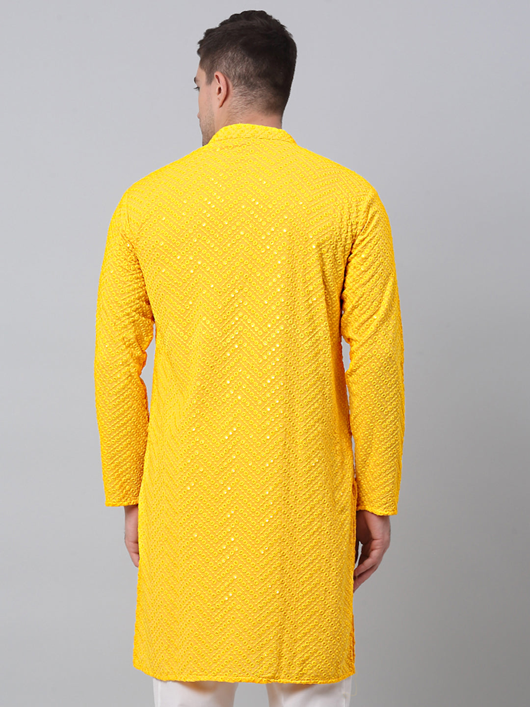 Jompers Men's Yellow Embroidered Sequinned Kurta | Grocsy