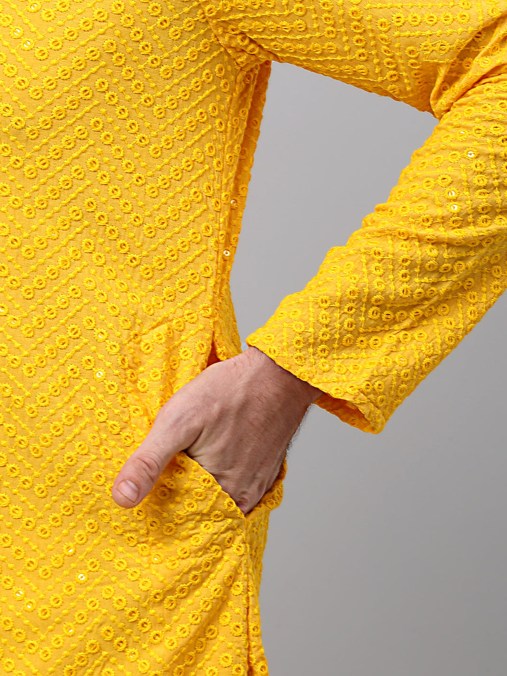 Jompers Men's Yellow Embroidered Sequinned Kurta | Grocsy