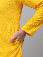 Jompers Men's Yellow Embroidered Sequinned Kurta | Grocsy