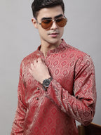 Jompers Men's Ethnic Maroon Woven Design Kurta | Grocsy