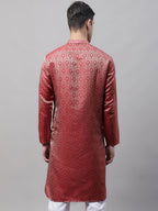Jompers Men's Ethnic Maroon Woven Design Kurta | Grocsy