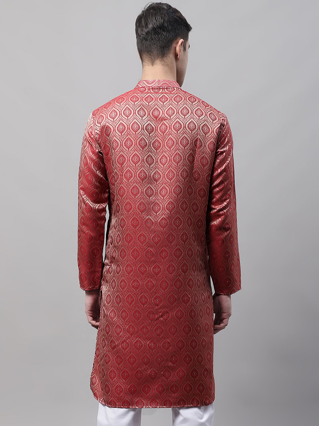Jompers Men's Ethnic Maroon Woven Design Kurta | Grocsy