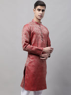 Jompers Men's Ethnic Maroon Woven Design Kurta | Grocsy