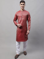 Jompers Men's Ethnic Maroon Woven Design Kurta | Grocsy