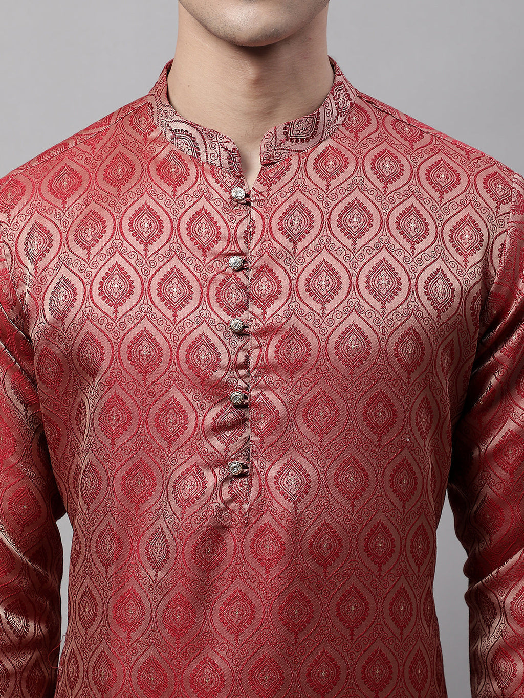 Jompers Men's Ethnic Maroon Woven Design Kurta | Grocsy