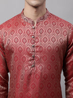 Jompers Men's Ethnic Maroon Woven Design Kurta | Grocsy