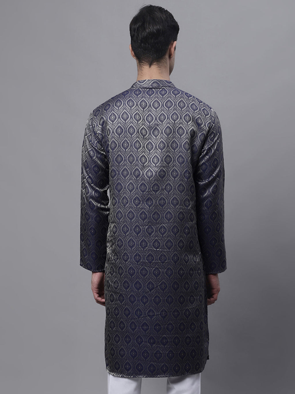 Jompers Men's Ethnic Navy Blue Woven Design Kurta | Grocsy