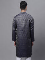Jompers Men's Ethnic Navy Blue Woven Design Kurta | Grocsy