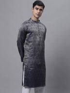 Jompers Men's Ethnic Navy Blue Woven Design Kurta | Grocsy