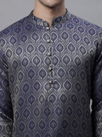 Jompers Men's Ethnic Navy Blue Woven Design Kurta | Grocsy