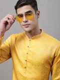 Jompers Men's Ethnic Yellow Woven Design Kurta | Grocsy