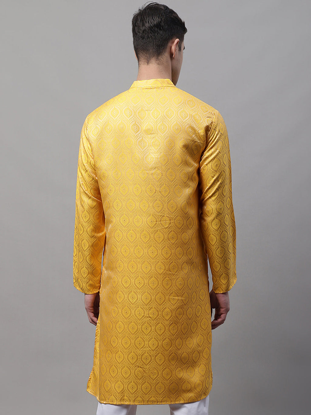 Jompers Men's Ethnic Yellow Woven Design Kurta | Grocsy