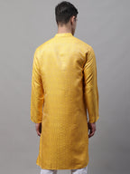 Jompers Men's Ethnic Yellow Woven Design Kurta | Grocsy