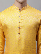 Jompers Men's Ethnic Yellow Woven Design Kurta | Grocsy