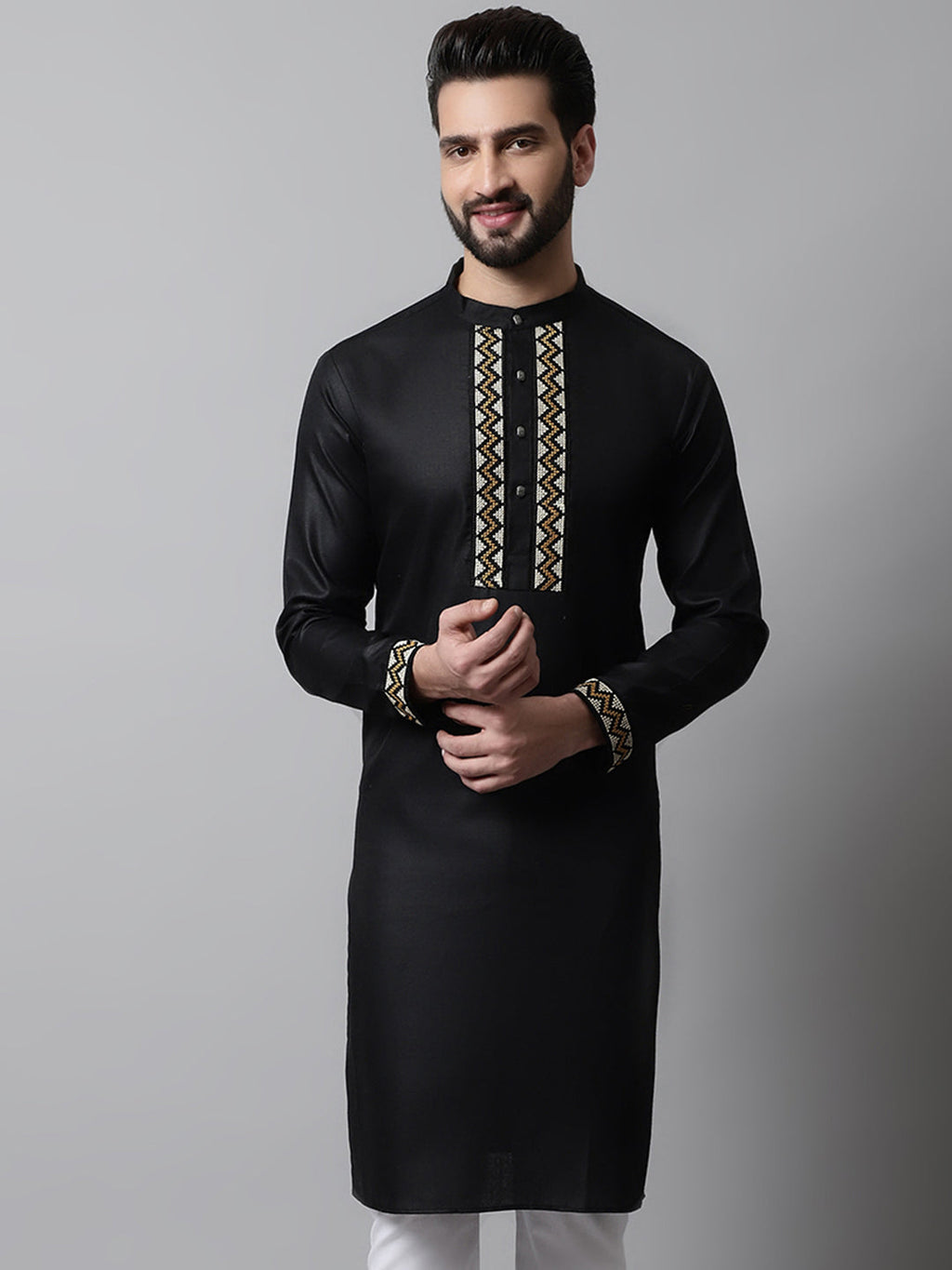 Jompers Men's Black Embroidered Kurta | Grocsy