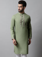 Jompers Men's Pista Green Embroidered Kurta | Grocsy