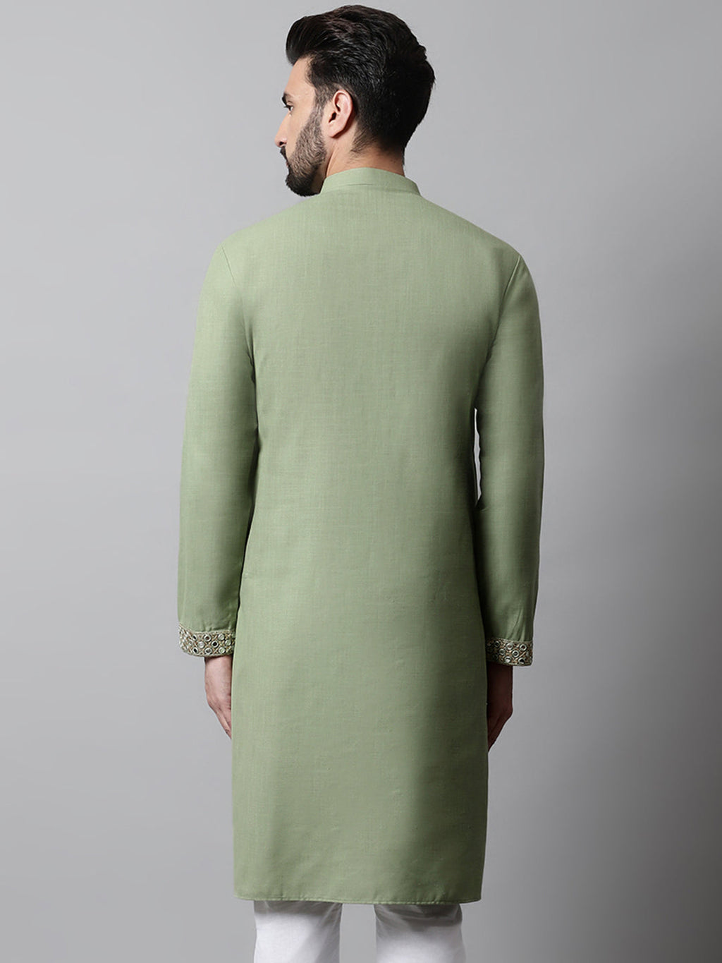Jompers Men's Pista Green Embroidered Kurta | Grocsy