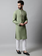 Jompers Men's Pista Green Embroidered Kurta | Grocsy