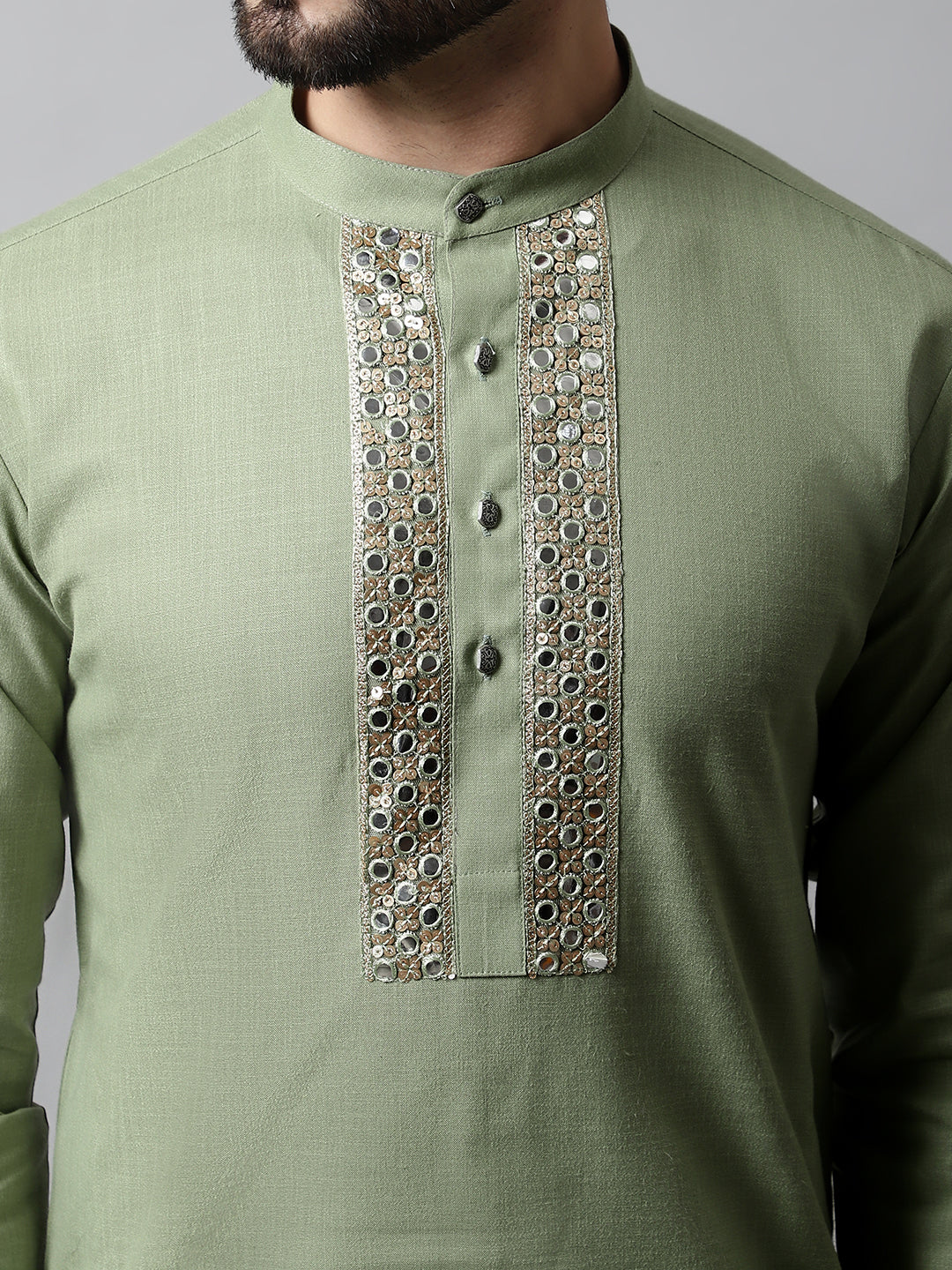 Jompers Men's Pista Green Embroidered Kurta | Grocsy