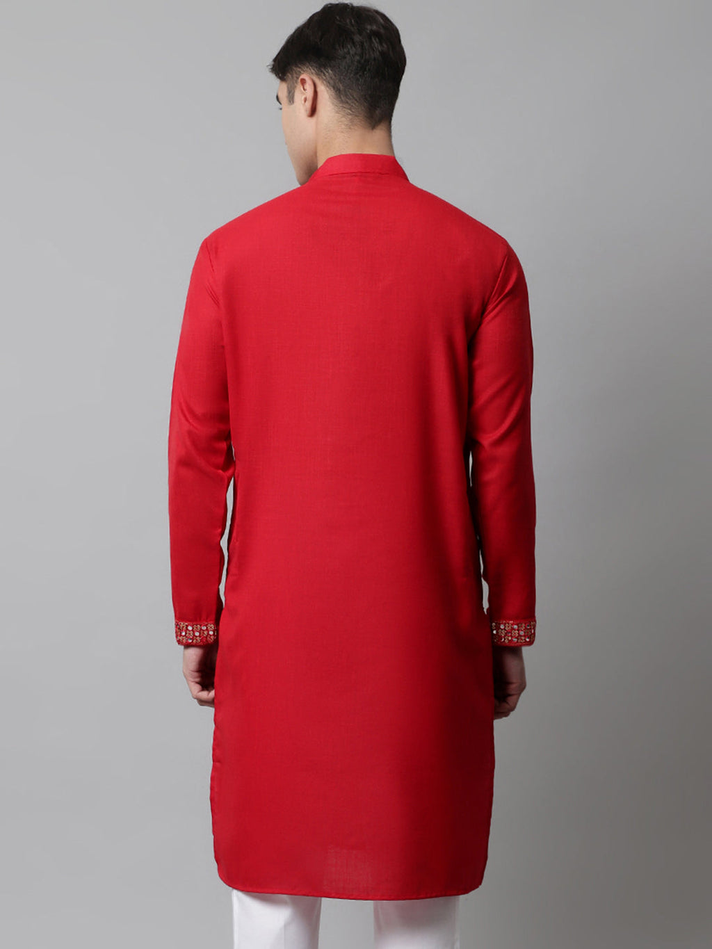 Jompers Men's Red Embroidered Kurta | Grocsy