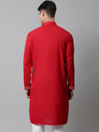 Jompers Men's Red Embroidered Kurta | Grocsy