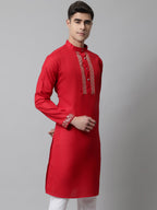 Jompers Men's Red Embroidered Kurta | Grocsy