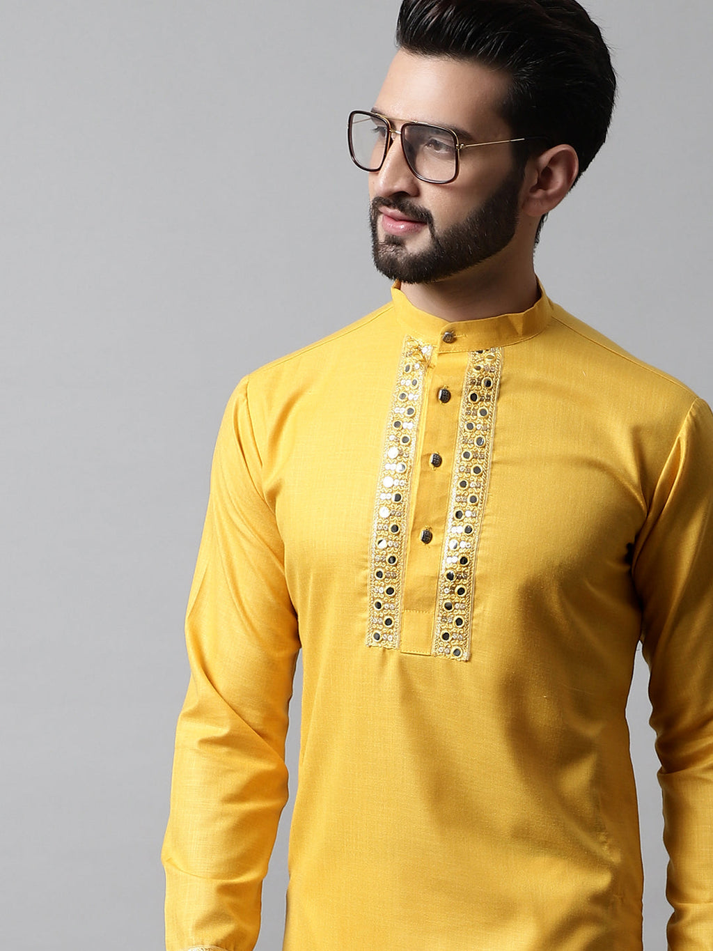 Jompers Men's Yellow Embroidered Kurta | Grocsy