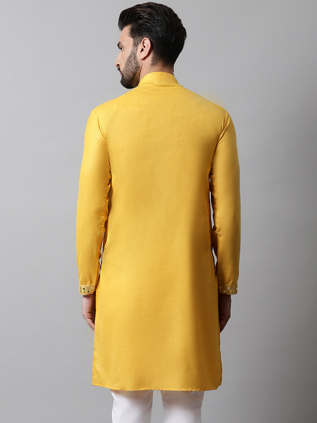 Jompers Men's Yellow Embroidered Kurta | Grocsy