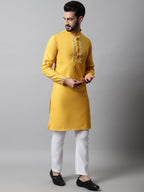 Jompers Men's Yellow Embroidered Kurta | Grocsy