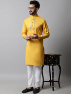 Jompers Men's Yellow Embroidered Kurta | Grocsy