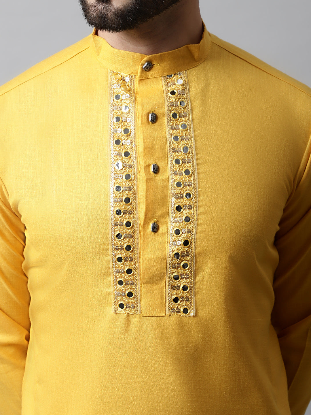 Jompers Men's Yellow Embroidered Kurta | Grocsy