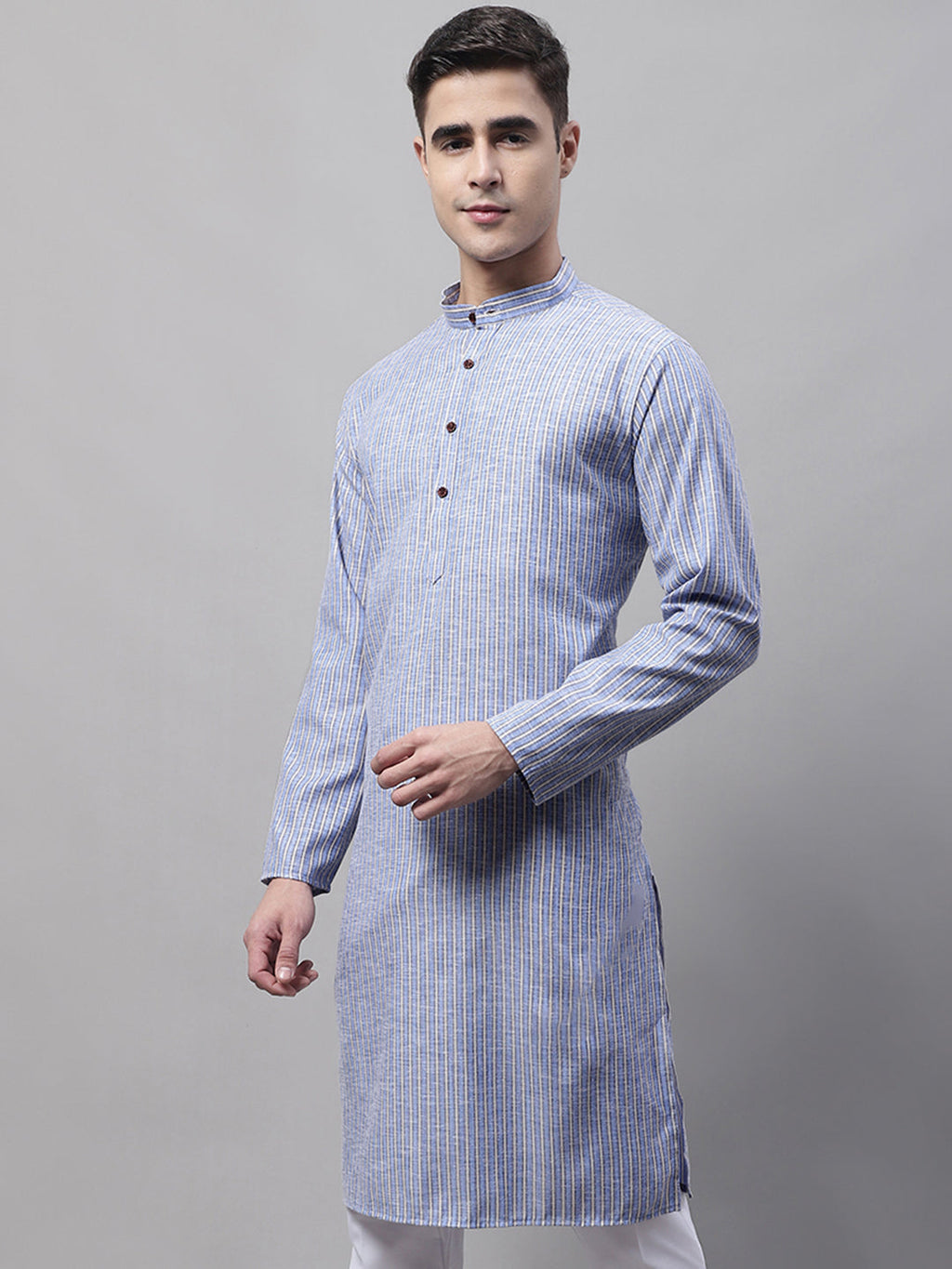 Jompers Men's Blue and White Striped Kurta | Grocsy