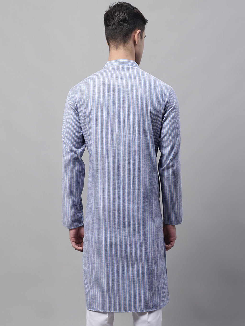 Jompers Men's Blue and White Striped Kurta | Grocsy