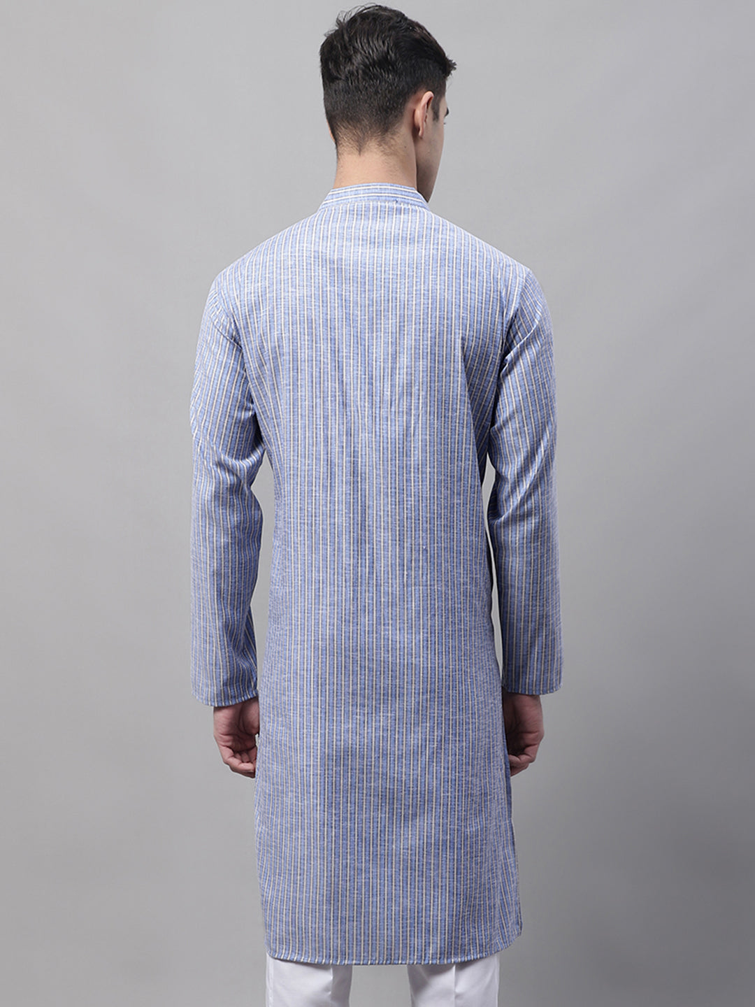 Jompers Men's Blue and White Striped Kurta | Grocsy