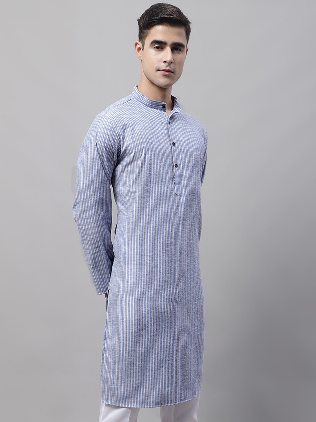 Jompers Men's Blue and White Striped Kurta | Grocsy
