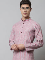 Jompers Men's Coral Red Striped Kurta | Grocsy