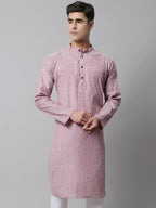 Jompers Men's Coral Red Striped Kurta | Grocsy