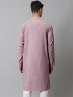 Jompers Men's Coral Red Striped Kurta | Grocsy