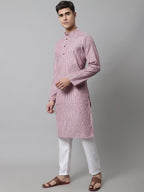 Jompers Men's Coral Red Striped Kurta | Grocsy