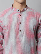 Jompers Men's Coral Red Striped Kurta | Grocsy
