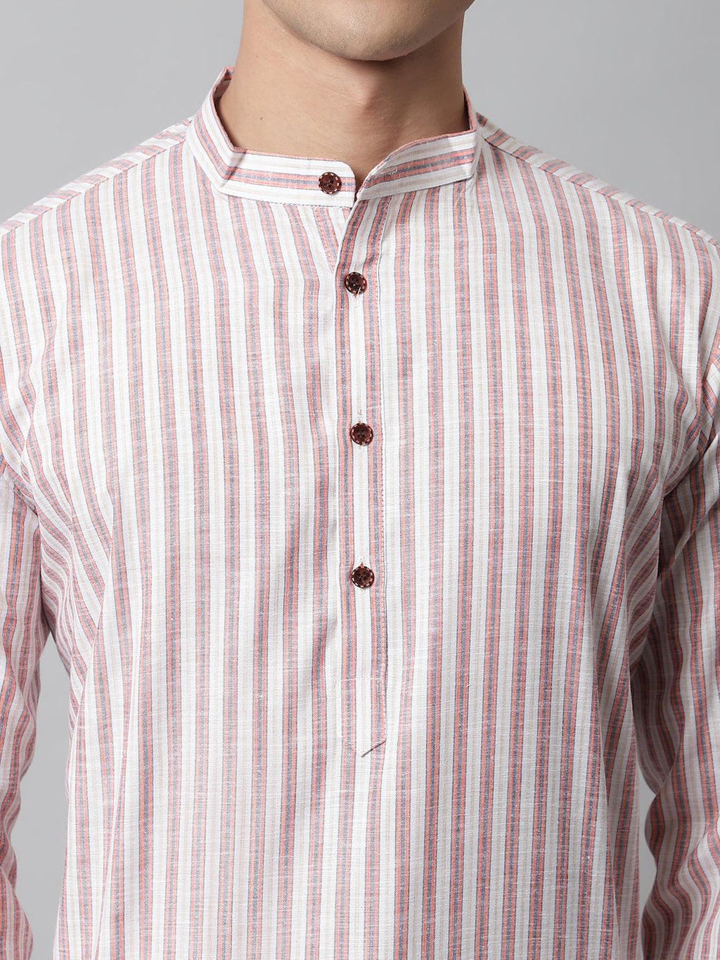 Jompers Men's Orange and White Striped Kurta | Grocsy