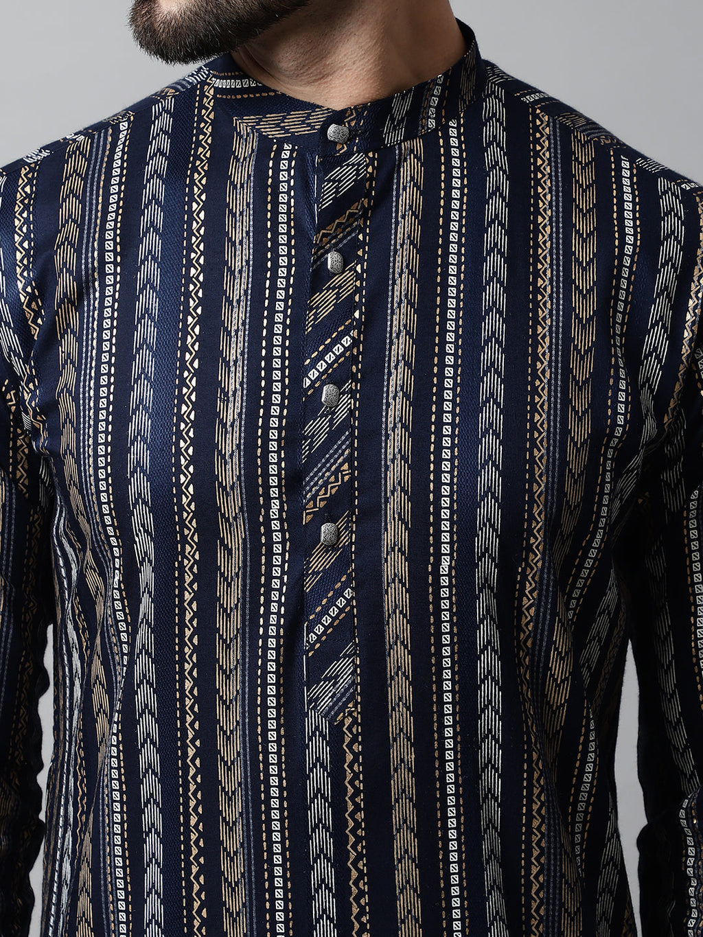 Jompers Men's Navy Blue Foil Printed Kurta | Grocsy