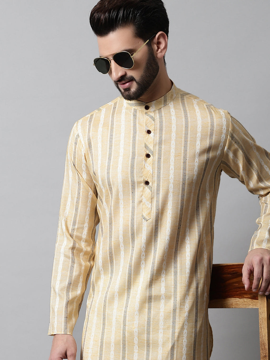 Jompers Men's Beige Geomatric Printed Kurta | Grocsy