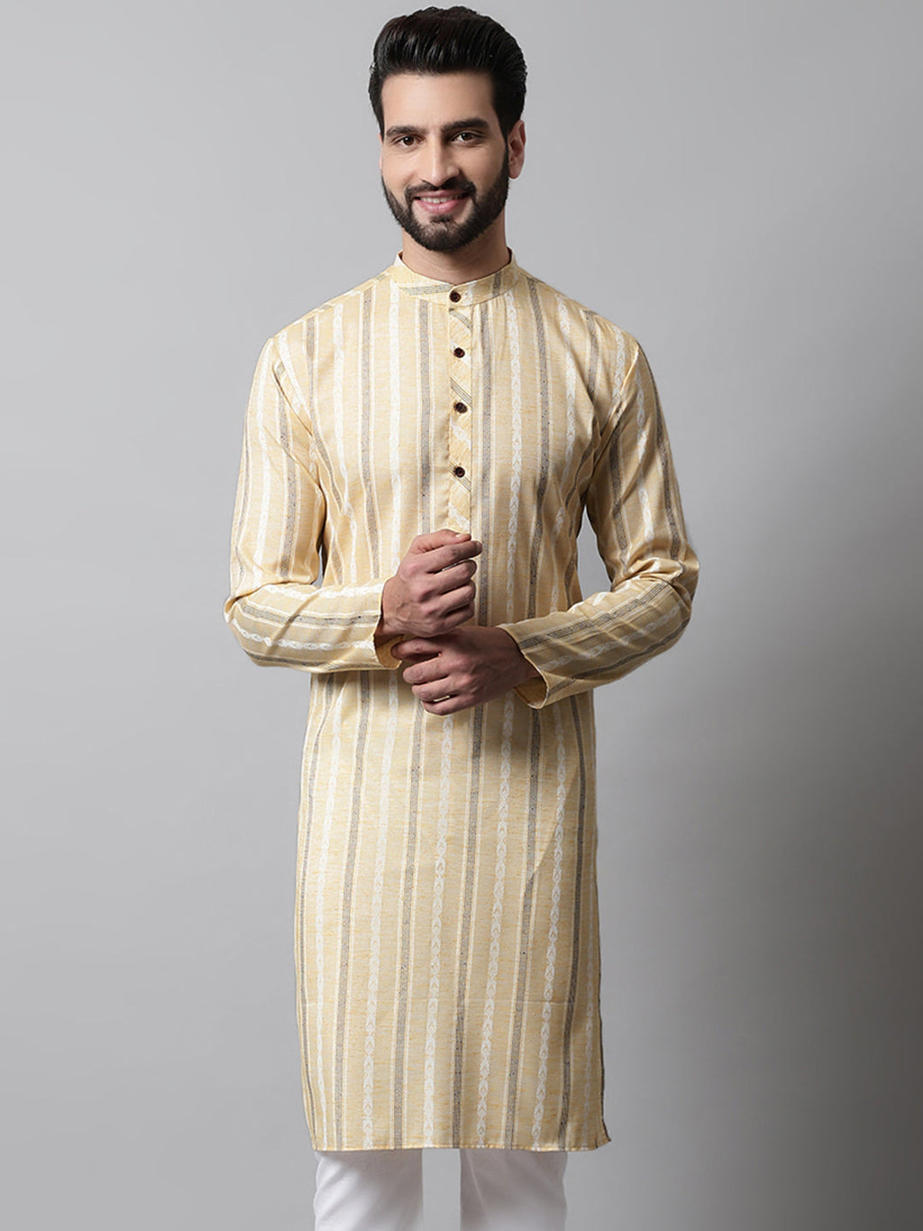 Jompers Men's Beige Geomatric Printed Kurta | Grocsy