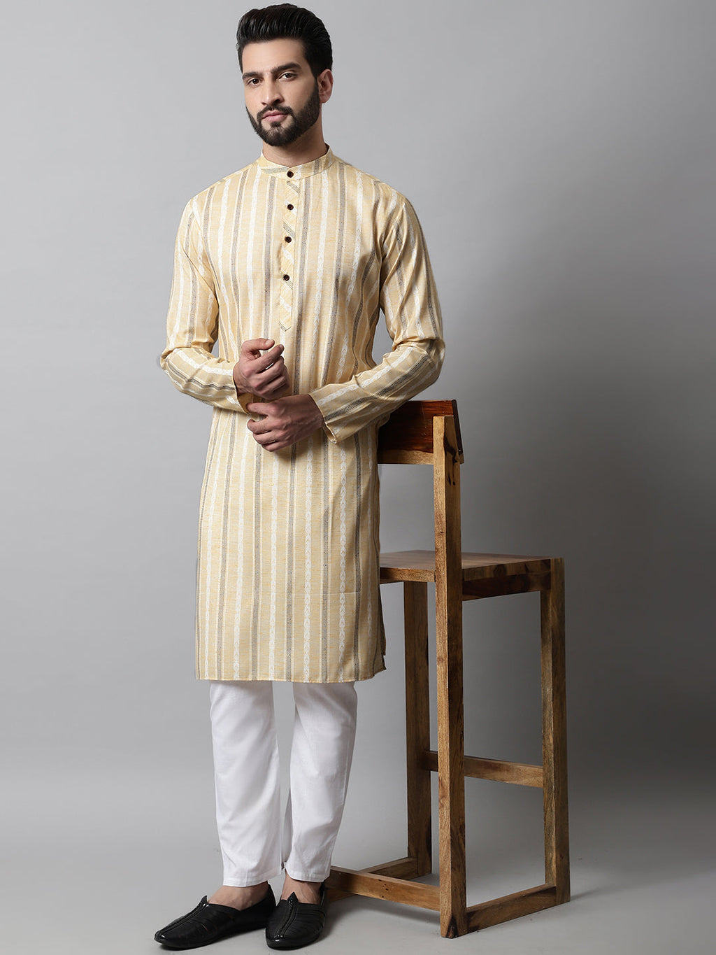 Jompers Men's Beige Geomatric Printed Kurta | Grocsy