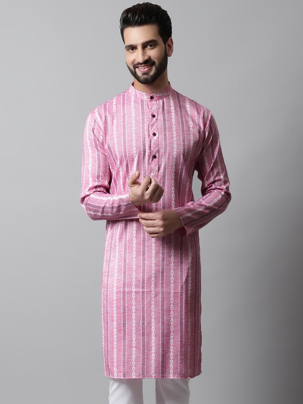 Jompers Men's Pink Geomatric Printed Kurta | Grocsy