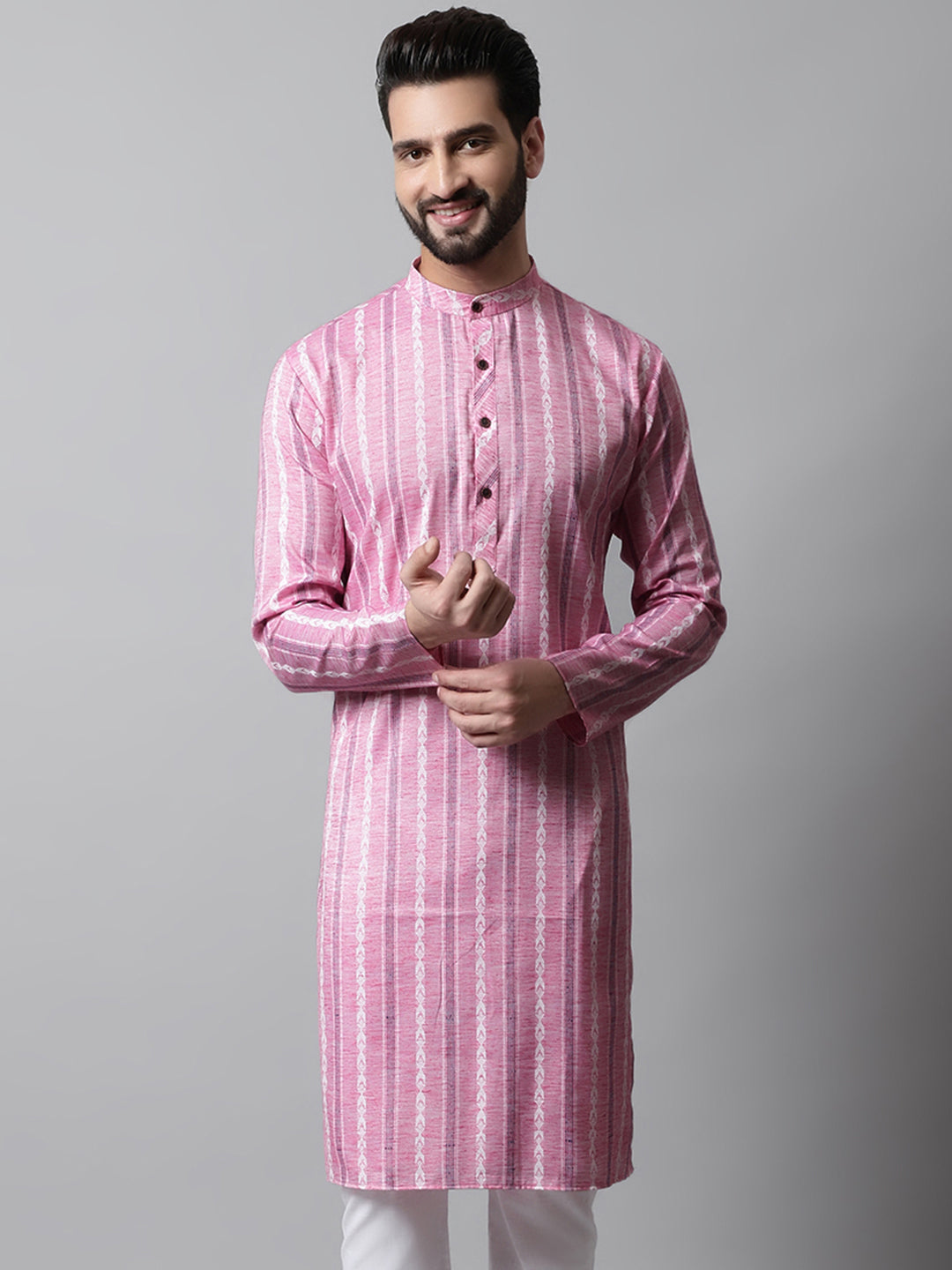 Jompers Men's Pink Geomatric Printed Kurta | Grocsy