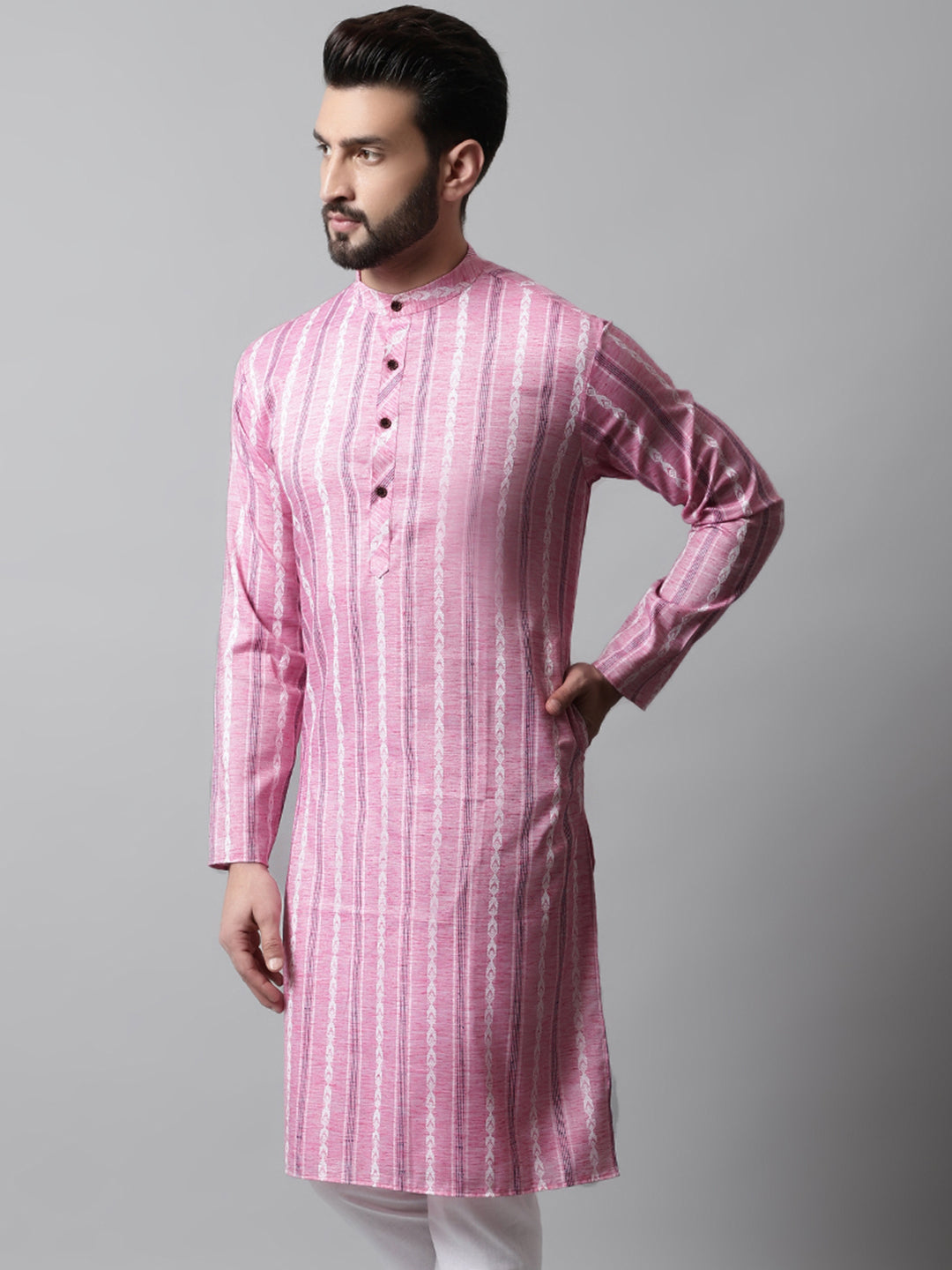 Jompers Men's Pink Geomatric Printed Kurta | Grocsy